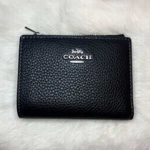 Coach Snap Wallet in Black Pebbled Leather